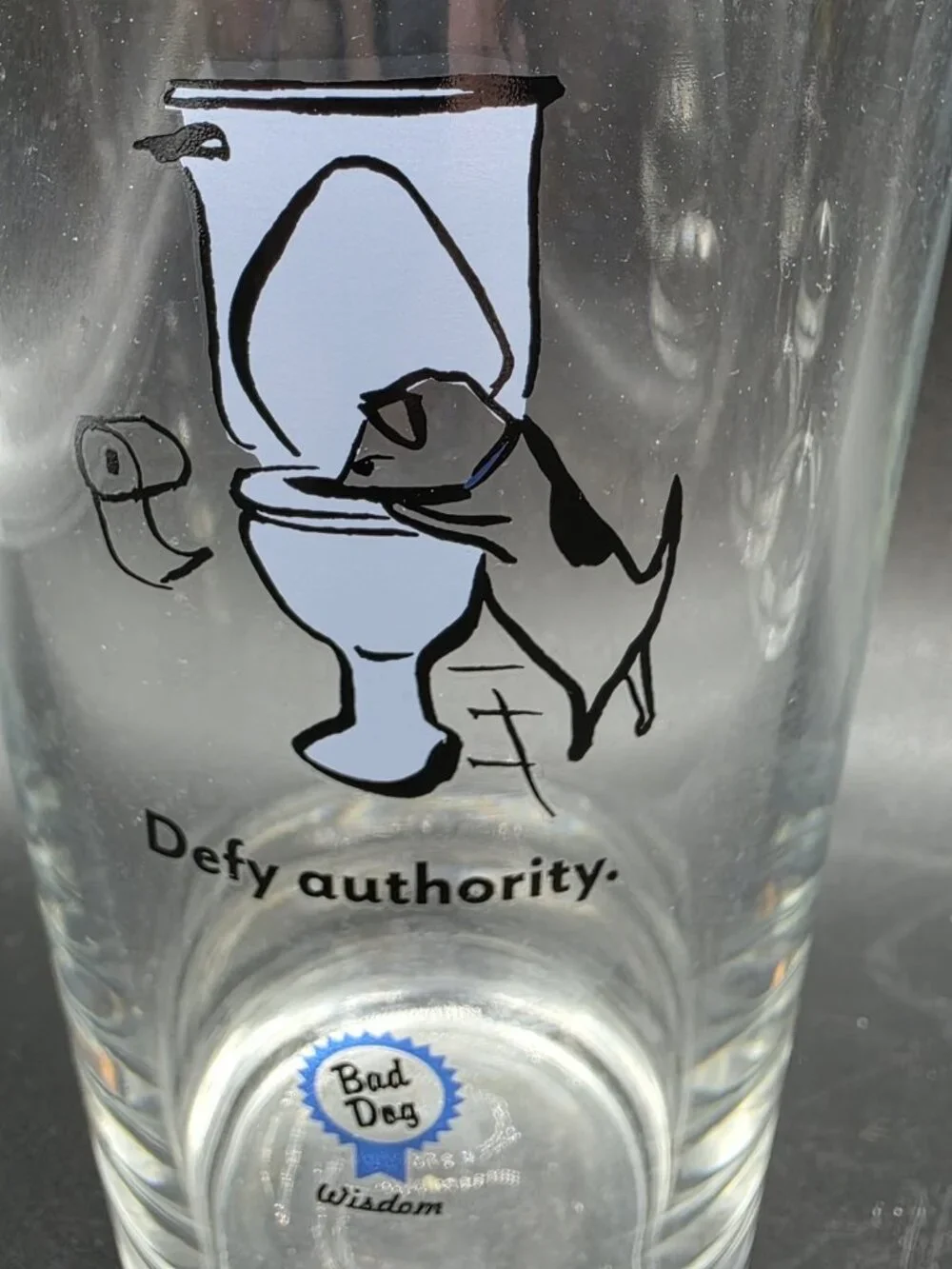 Bad Dog Wisdom Tall Drinking Glasses Set of 4 Whimsical Barware Canine Puppy